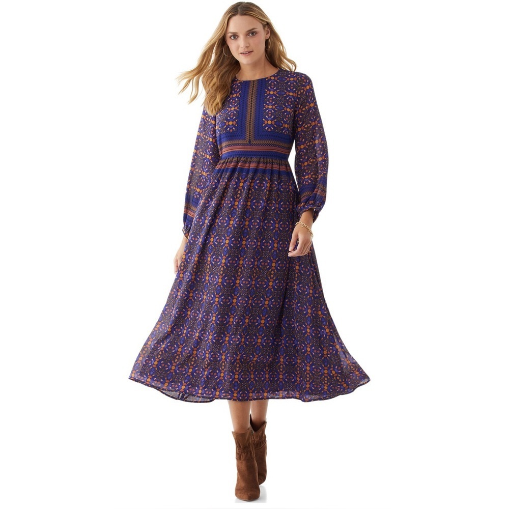 NWT New Scoop Printed Long Sleeve Maxi Dress Size XXXL